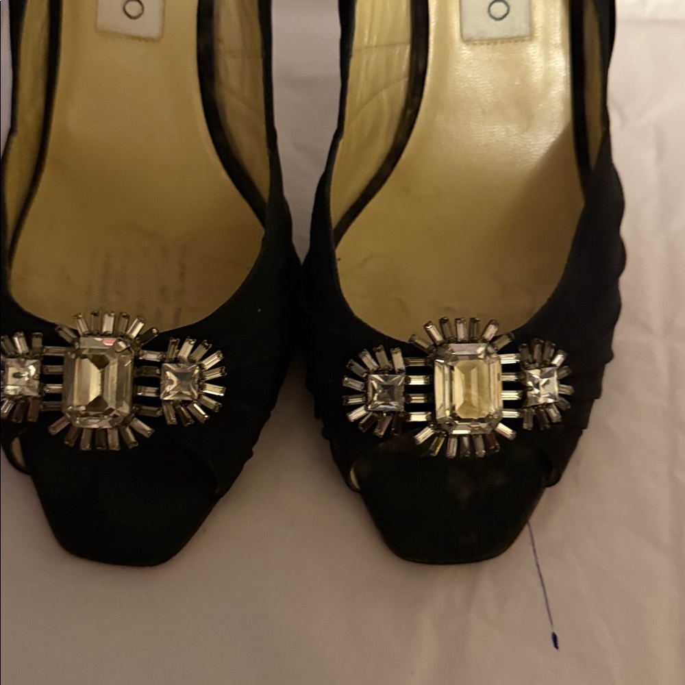Jimmy Choo Black satin Swarovski Embellished Slingback Heels - Picture 2 of 7